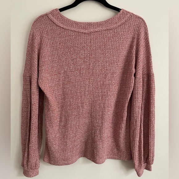 143 Story By Line Up Women’s Long Ballon Sleeve Waffle Knit Sweater Sm Burgundy‎ - Picture 5 of 9